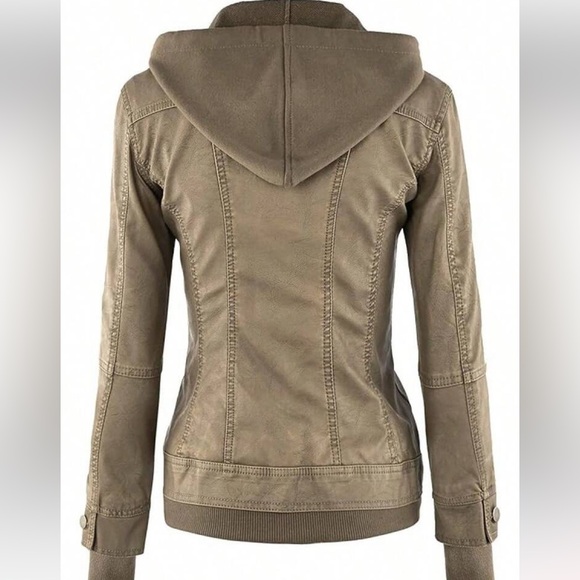 Lock & Love brown faux leather hooded motorcycle jacket size XL - Picture 2 of 7